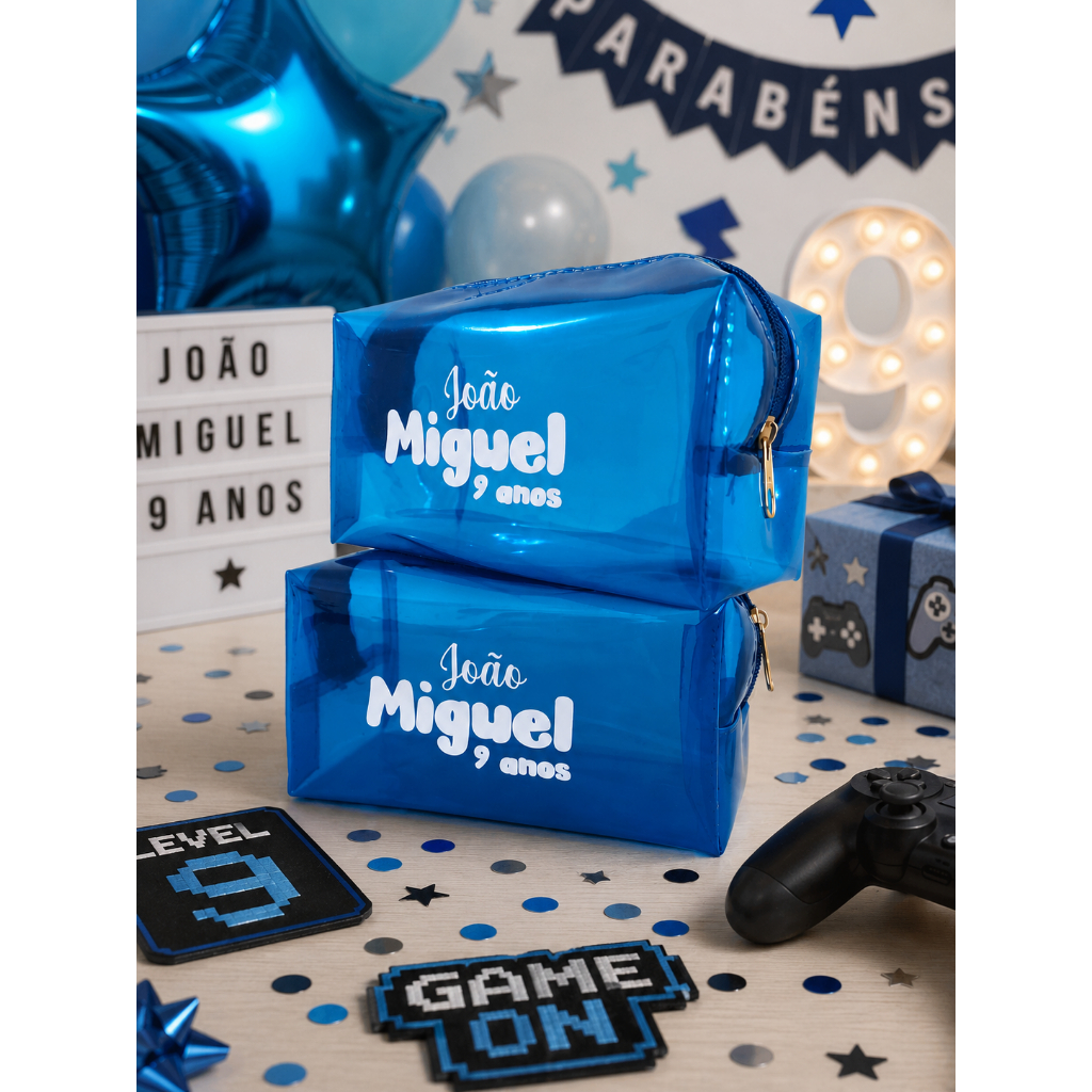 Necessaire Infantil Personalizada Cristal Transparente | Estojo Escolar | Lembrancinha de Aniversário | Nome e Tema