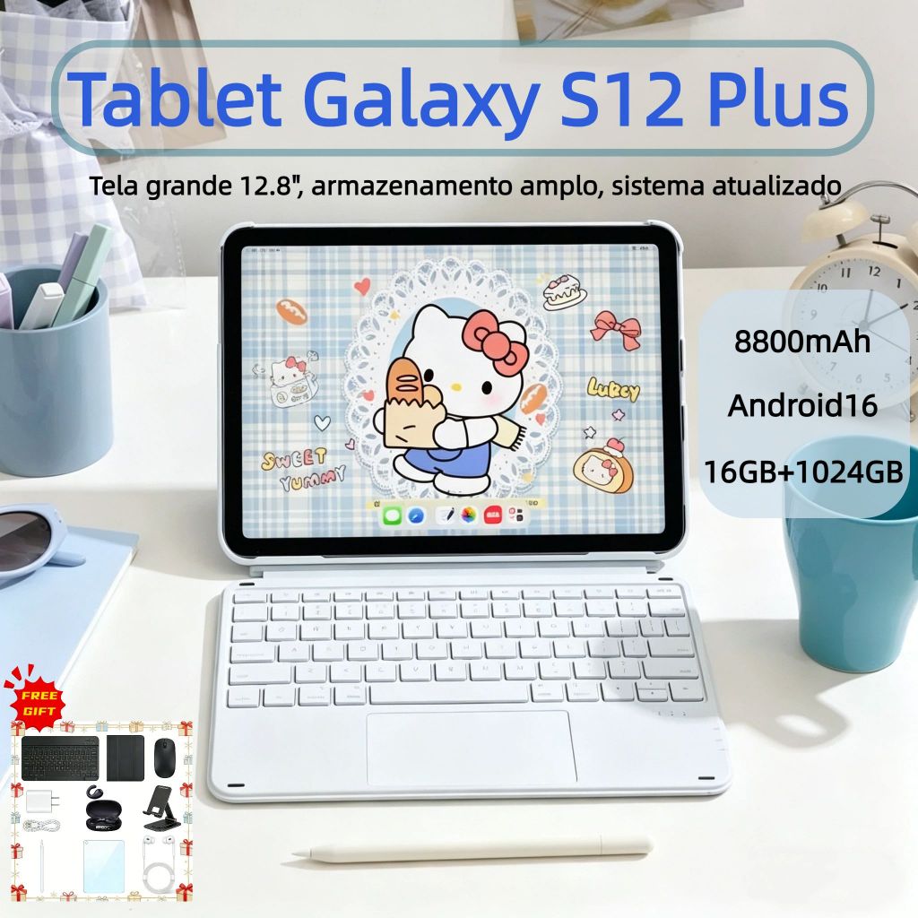 [mouse e teclado+Capa] Galaxy S12 Plus Tab Pad Memoria 16GB+1024GB 12.8 PolegadasTela Grande Android …