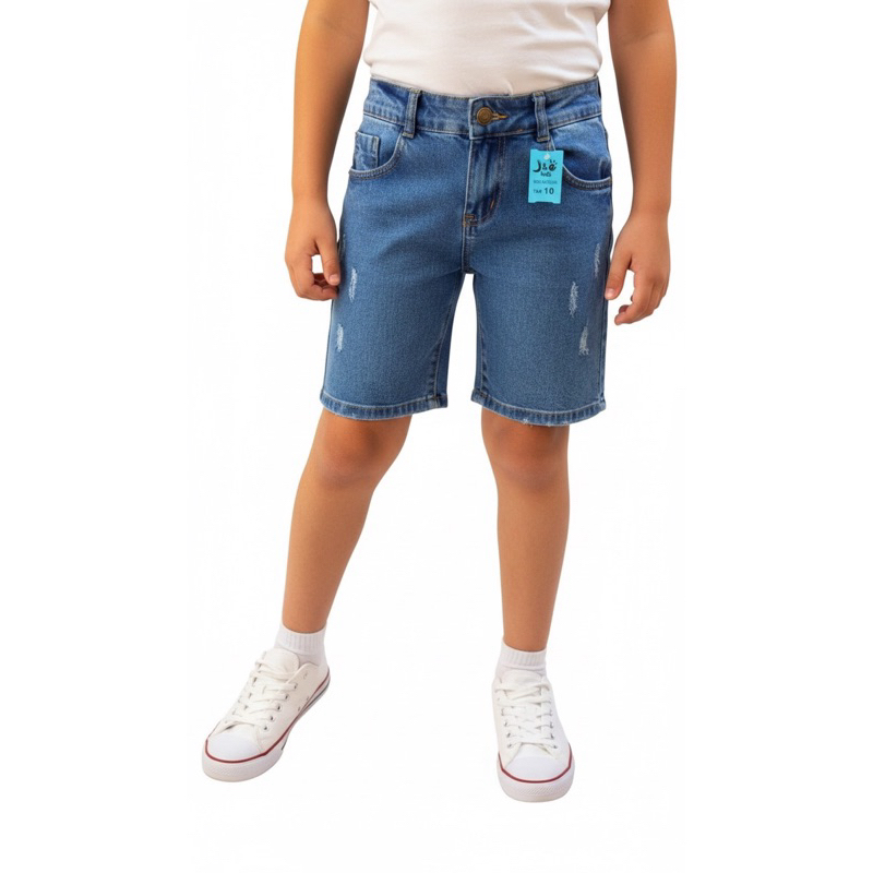 Premium Bermuda Jeans Shorts masculinos Jeans rasgados azul menino