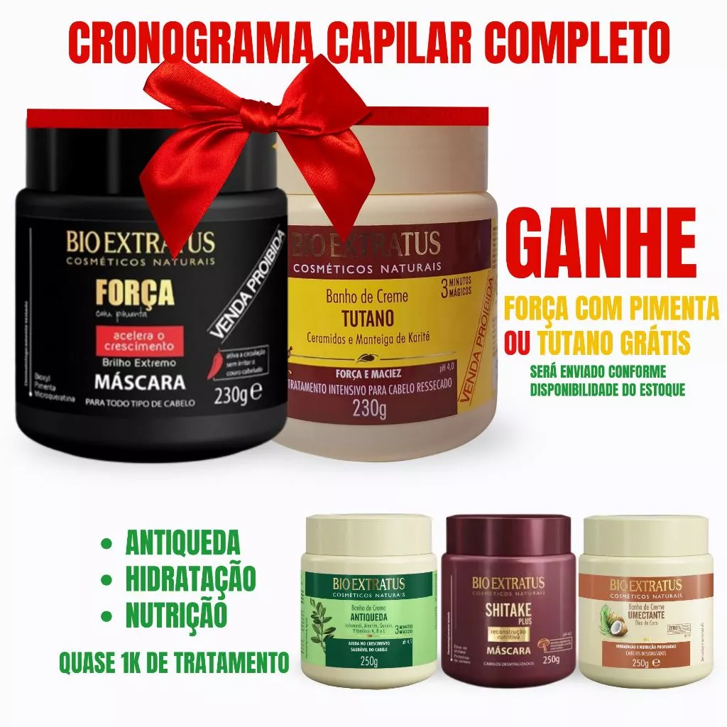 Kit Cronograma Capilar Bio Extratus 3 Máscaras 250g + Tutano 230g GRÁTIS Fortalecimento e Brilho