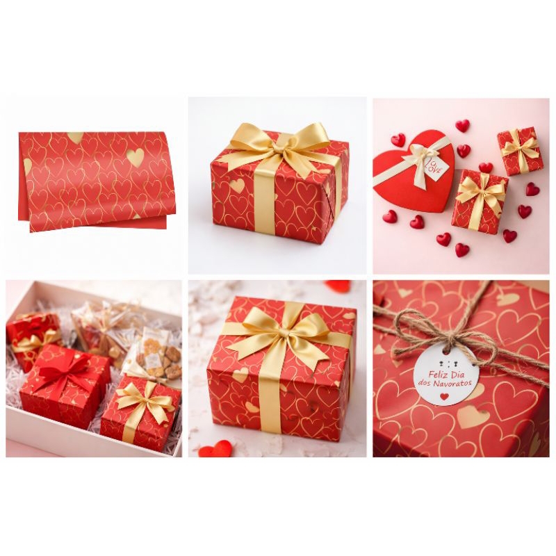 Poli Sujinho Modern Love 49cm x 69cm  Vermelho Ouro Kit 10 Folhas kit 20 folhas