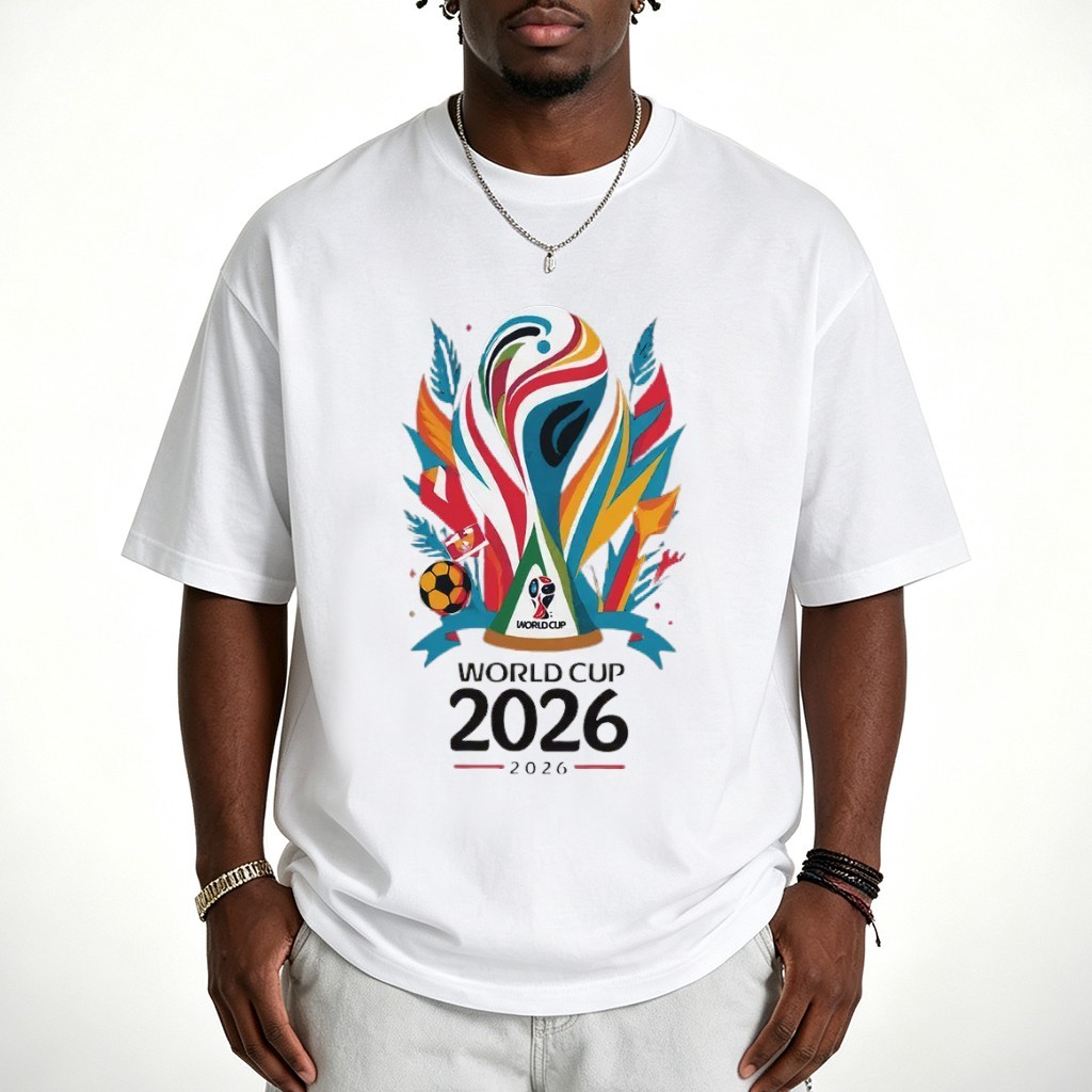 Camiseta Copa do Mundo 2026 Taça Colorida Futebol Oversized 100% Algodão Unissex Plus Size Torcedor Seleção Brasileira