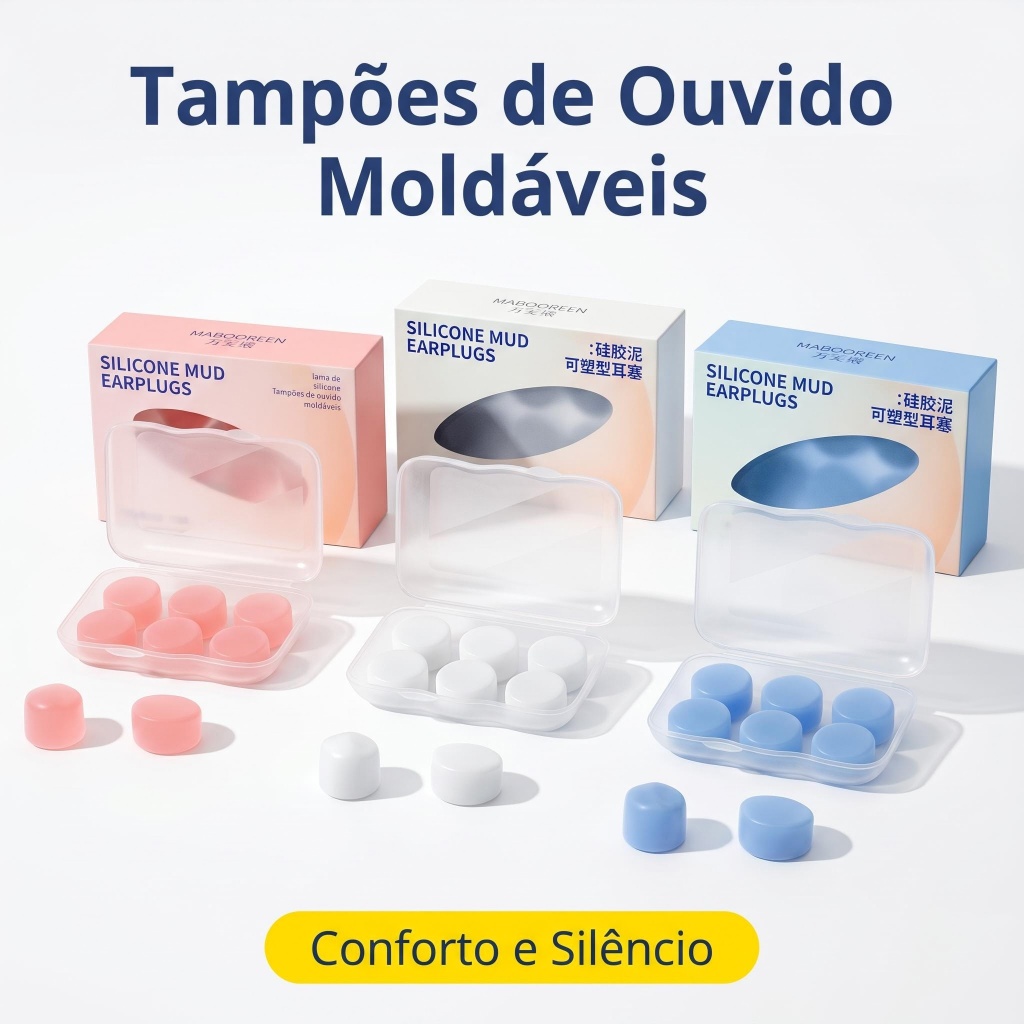 Tampões de Ouvido de Silicone Moldável 27dB Confortável Para Dormir