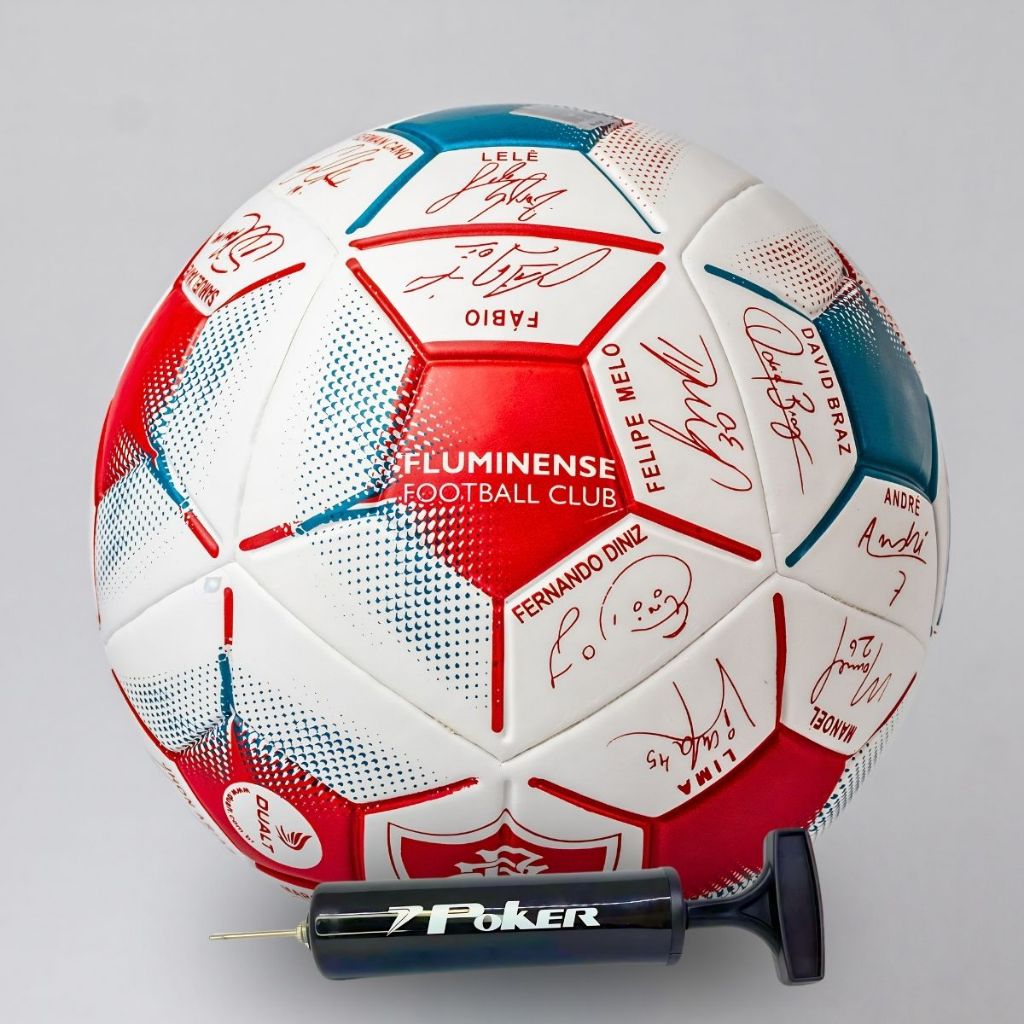 KIt Bola Futebol Fluminense Assinatura Campo Grama Society Licenciada Original Costurada Tamanho Oficial + Bomba de Ar