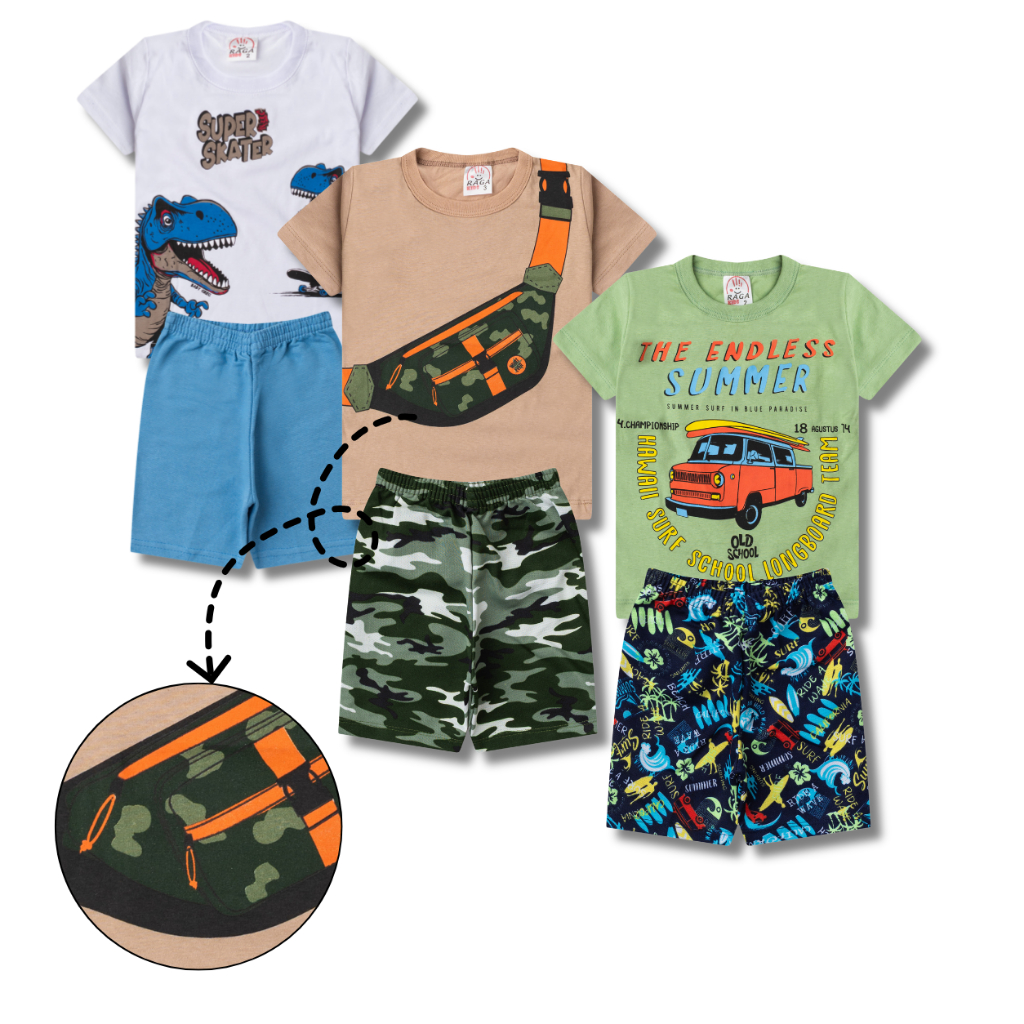 Kit 6 Conjuntos Infantis Masculinos para Menino – 12 Peças: 6 Camisetas + 6 Bermudas Sortidas, Tam. 1 ao 14 · foto 2