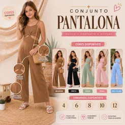 Conjunto Pantalona Infantil Feminino com Recortes | Conjunto Casual Menina | Roupa Infantil Moderna Confortável