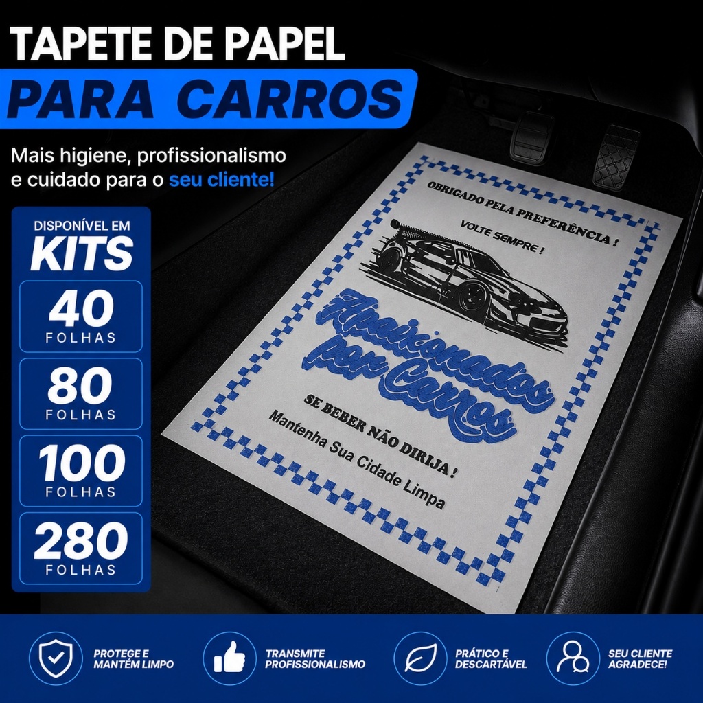 Tapete de Papel p/ Carro 50x40 cm 100 unidade