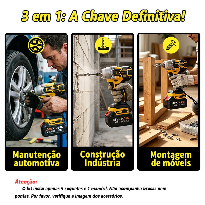 Furadeira Parafusadeira de Impacto Solid Doctor 48V 350NM Sem Fio Kit — foto 2