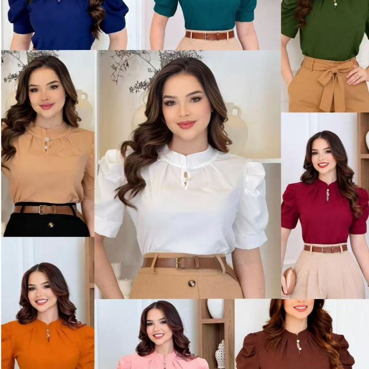 Blusa Feminina Social Manga Curta Bufante Moda evangélica