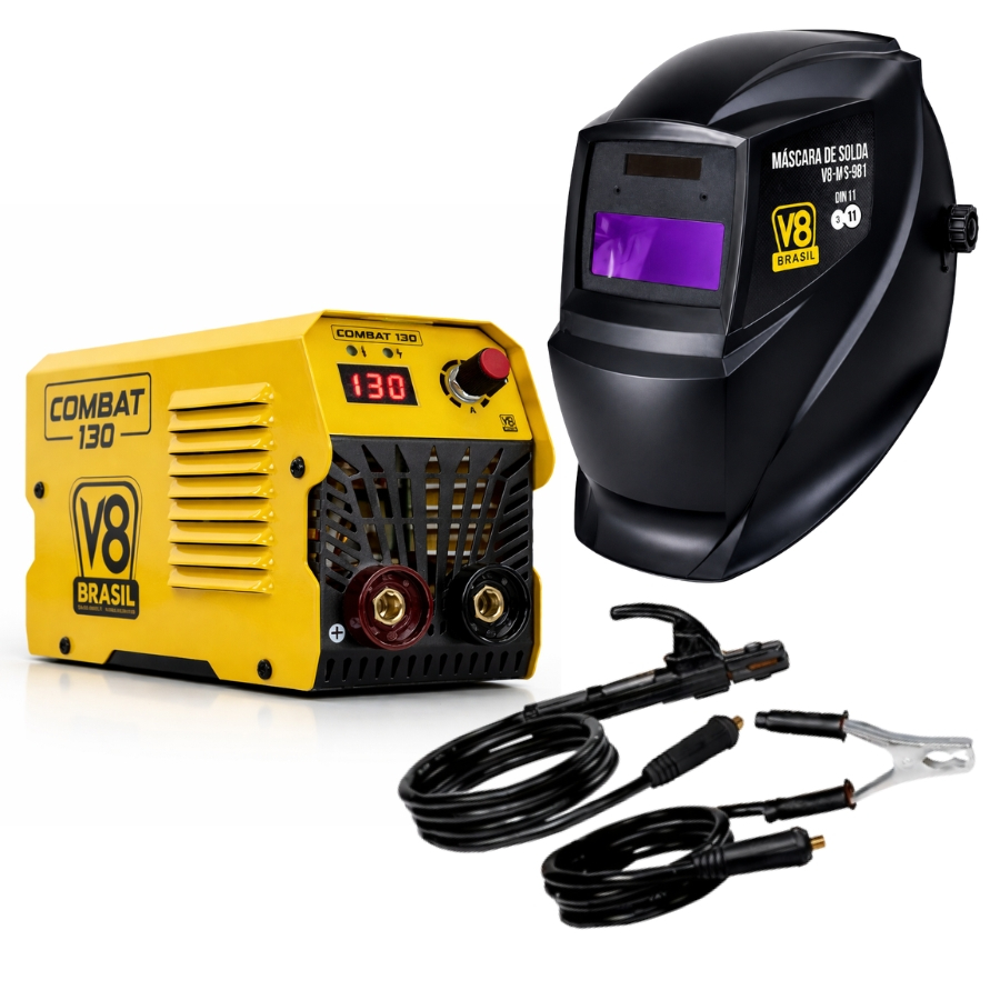 KIT Soldador Máquina de Solda MMA Eletrodo 130A 220V + Máscara Automática SR1 -