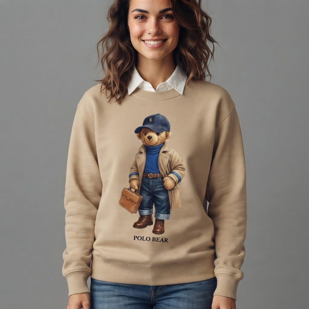 Moletom Feminino Polo Bear Urso Flanelado Algodão Premium Inverno 2026 Casual Blogueira Tendência