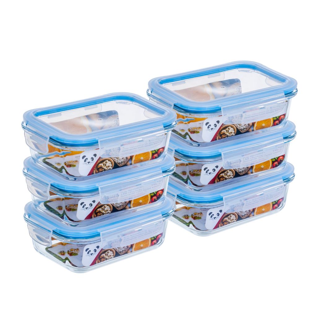Kit 3, 4 e 6 Potes Vidro Hermético com trava Marmita Borossilicato 1040ml - Gato Panda Home