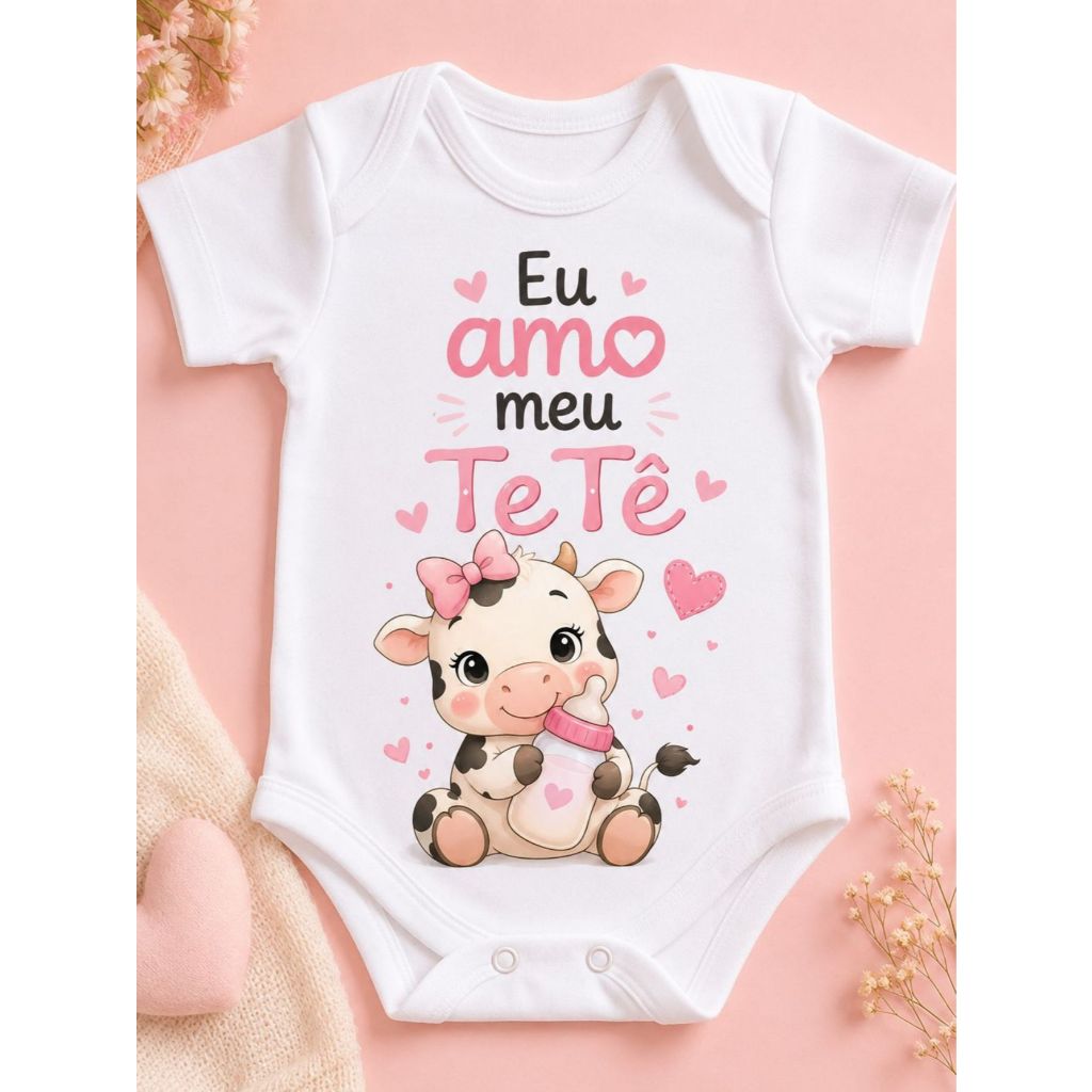 Body Algodão Bebê Menina Amo Meu Tetê Moda Infantil Manga Curta Longa Fofo Menino Menina