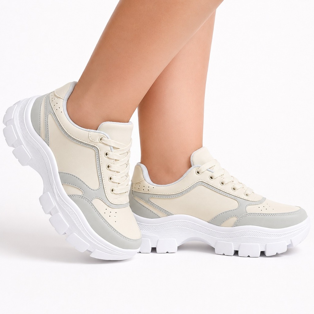 Tênis Plataforma Feminino Branco Chunky Sneaker Casual Fashion