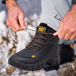 Bota CAT Coturno Masculino Preto Couro Sintético Palmilha Borracha Alta Densidade Conforto 38 ao 46
