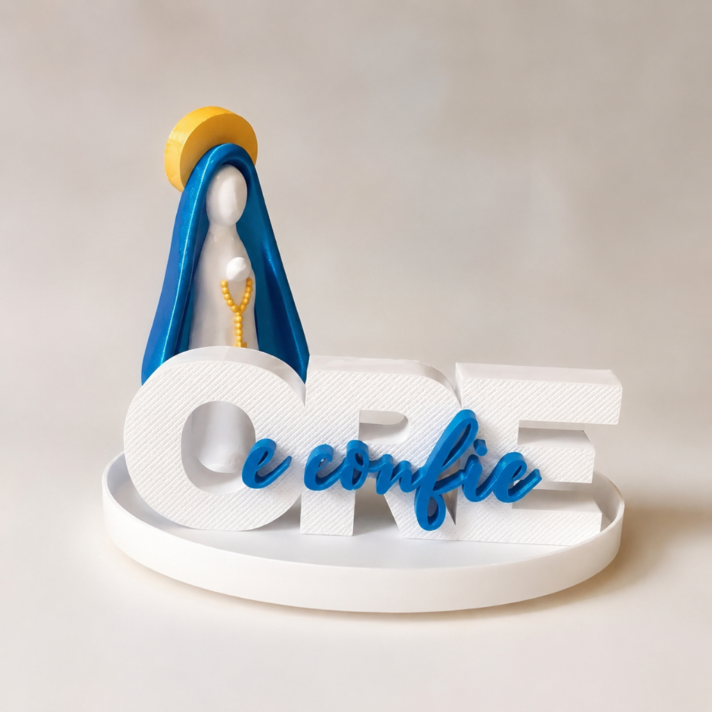Kit Nossa Senhora Decorativo com Vela LED | Porta Terço Católico para Mesa, Cantinho da Fé e Presente Religioso