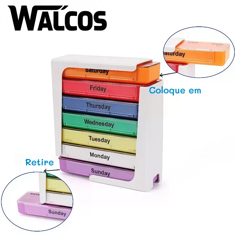 WALCOS Porta Comprimidos Semanal 28 Divisórias – Manhã Tarde Noite