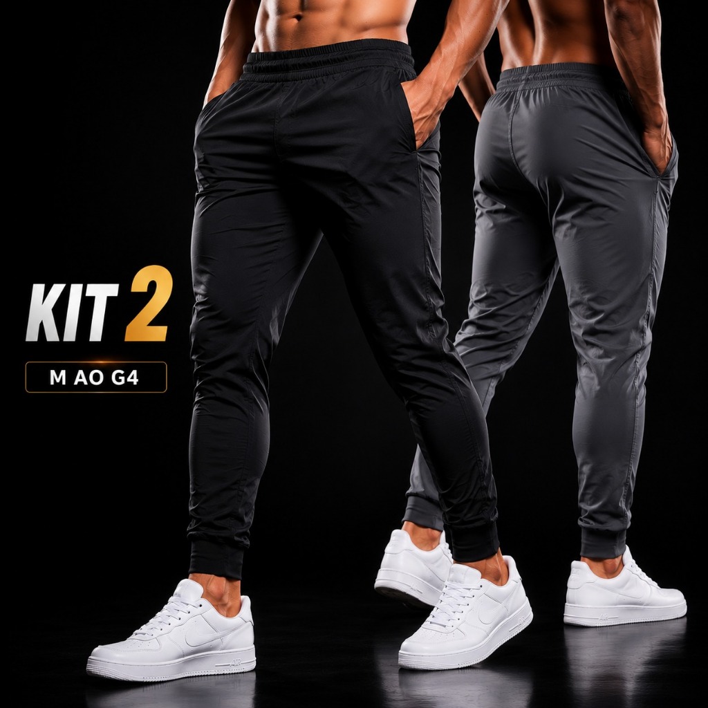 Kit 2 Calça Jogger P ao G4 Tactel com Elastano para Treino Esportiva Masculina Original com Punho