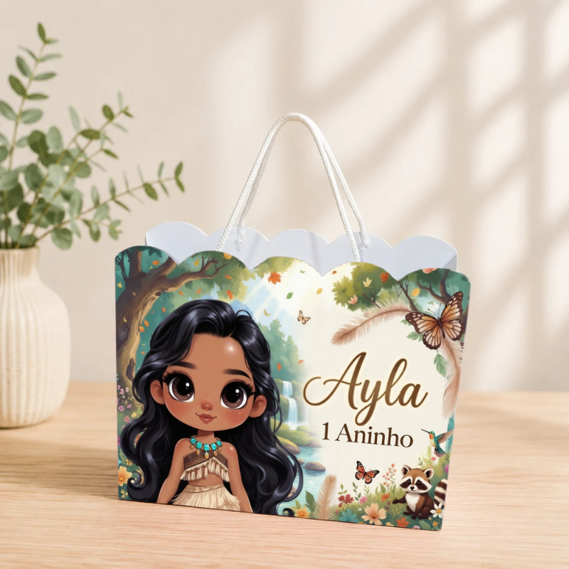 Sacolinha Personalizada Princesa Pocahontas Pegue e Monte Lembrancinha Aniversário Infantil Mimos Festa