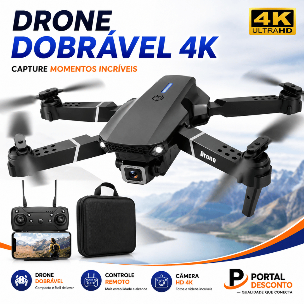 Drone E88 Pro 4K Câmera Dupla Wi-Fi Dobrável Controle Remoto com 1 Bateria