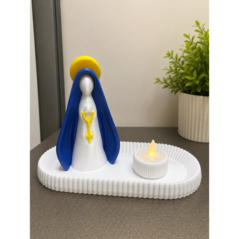 Porta Velas Nossa Senhora Decorativo com Vela LED | Decoração Religiosa