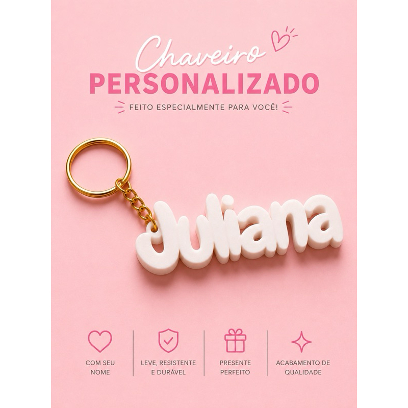 Chaveiro com nome personalizado em 3D para mochila escolar,lembrancinha aniversário e presente