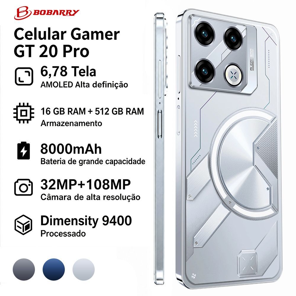 Smartphone GT20 PRO 6,78 Polegadas 512GB 5G Câmeras 32MP + 108MP Bateria 8000mAh