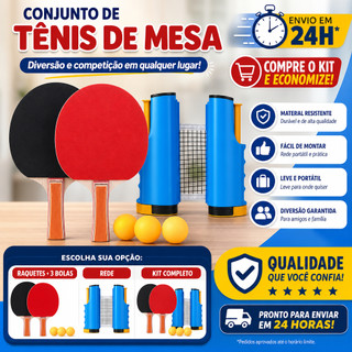 Kit Completo de Tênis de Mesa - Raquete, Rede e 3 Bolas