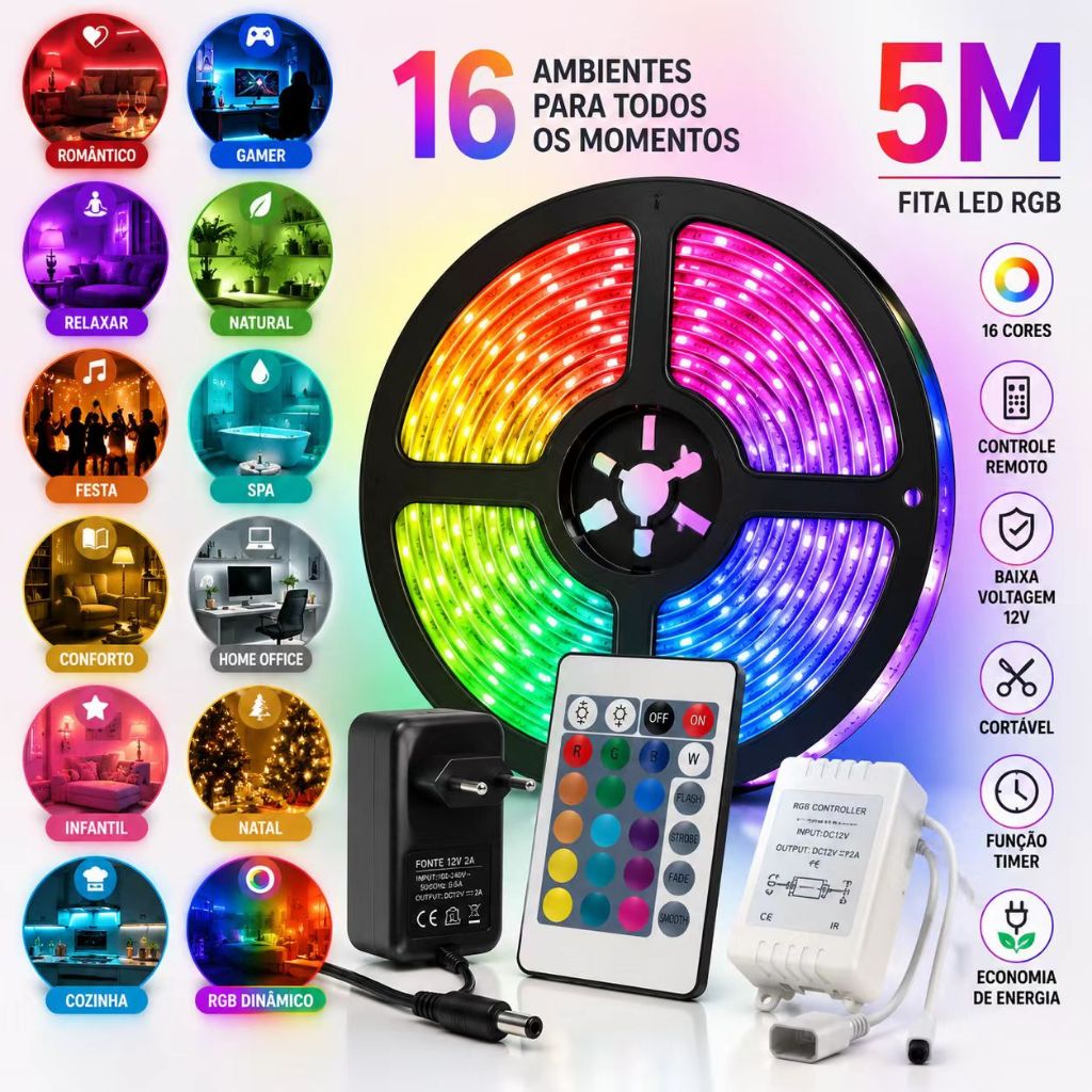 RGB LED Strip 3528 5m 10m 15m 20m  300 Leds with Control Home Decoration Store Plaster Ceiling Sanca Showcase