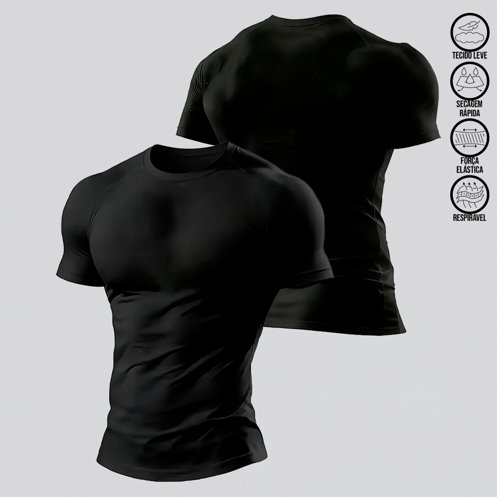Camiseta Compressão Preta Masculina Dry-Fit Tecido Respiravel Premium Treino Academia Esportivo