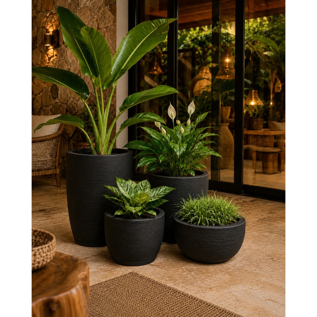 Kit 4 Vasos Plantas Polietileno Grande Leve Decorativo