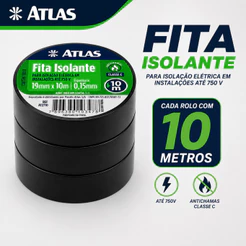 Fita Isolante Elétrica Fita Antimachas Profissional Atlas Fita Pvc Para Fios 10 Metros