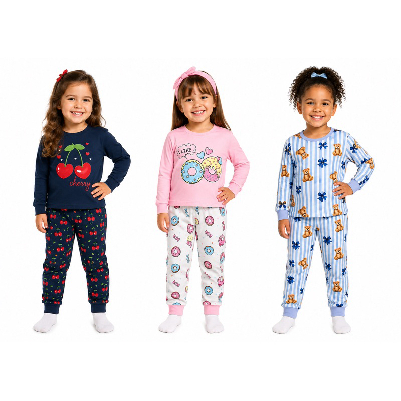 Conjunto Pijama Infantil Feminino Inverno Sortidos com Punhos Menina– Algodão e Poliéster (1 ao 14)