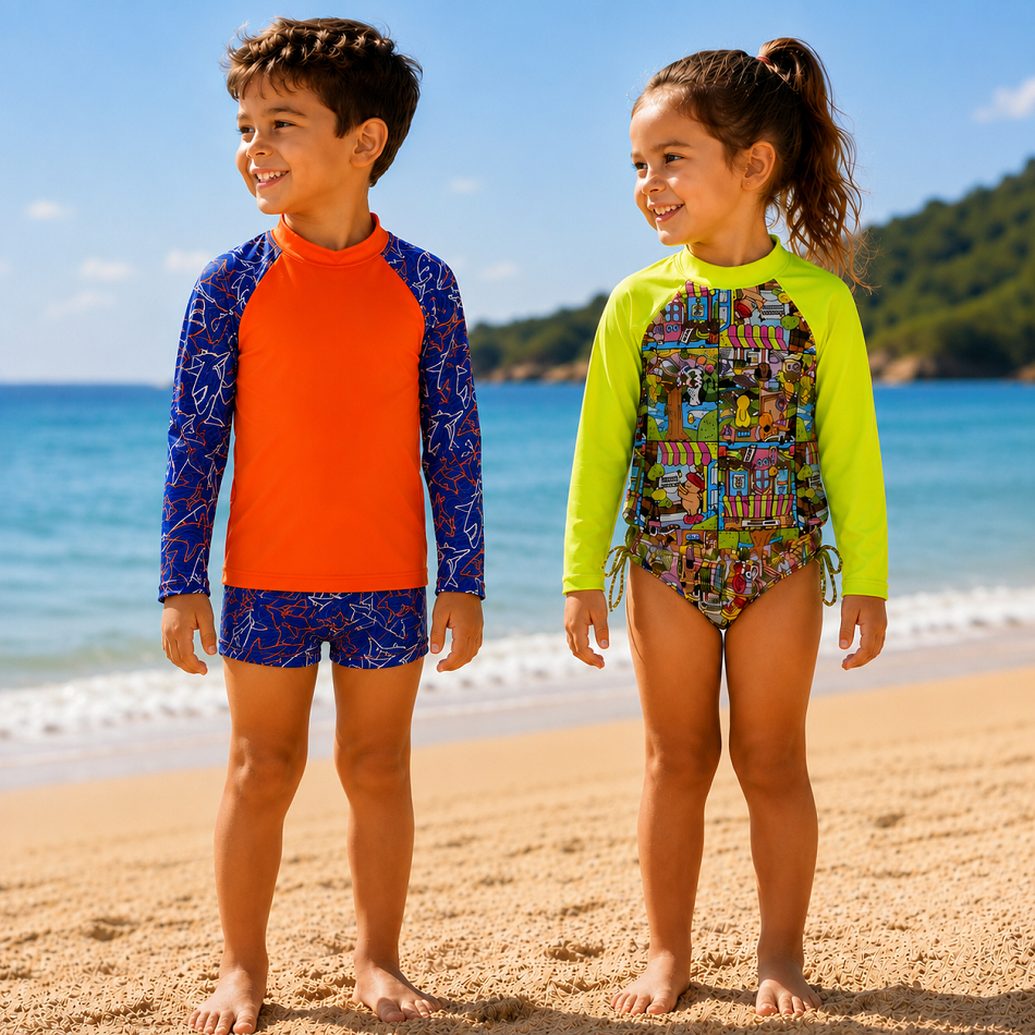 Conjunto De Praia Uv Proteção Solar | Biquine Infantil | Sunga Infantil + Camiseta Uv Infantil
