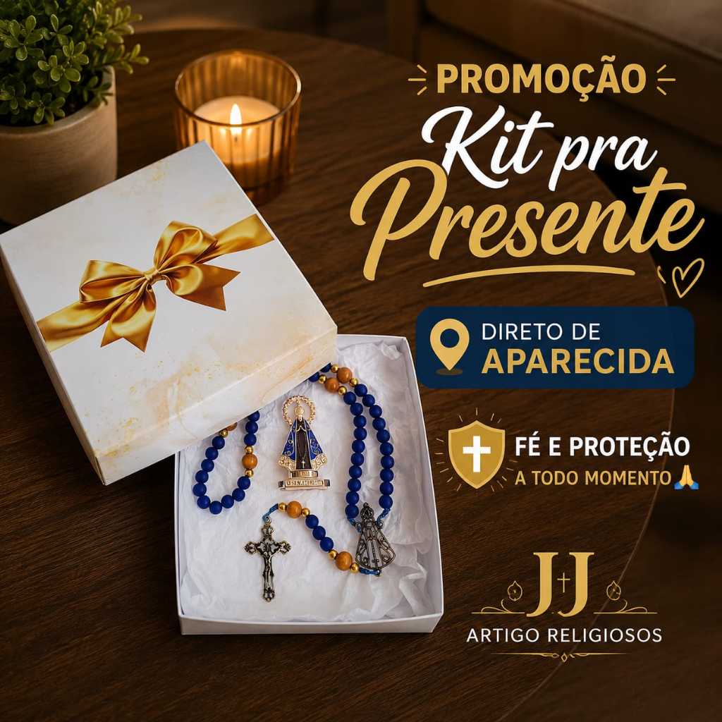 Terço Nossa Senhora Aparecida kit presente, catolico, caixa personalizado, artigo religioso, santinha carro, lembrança