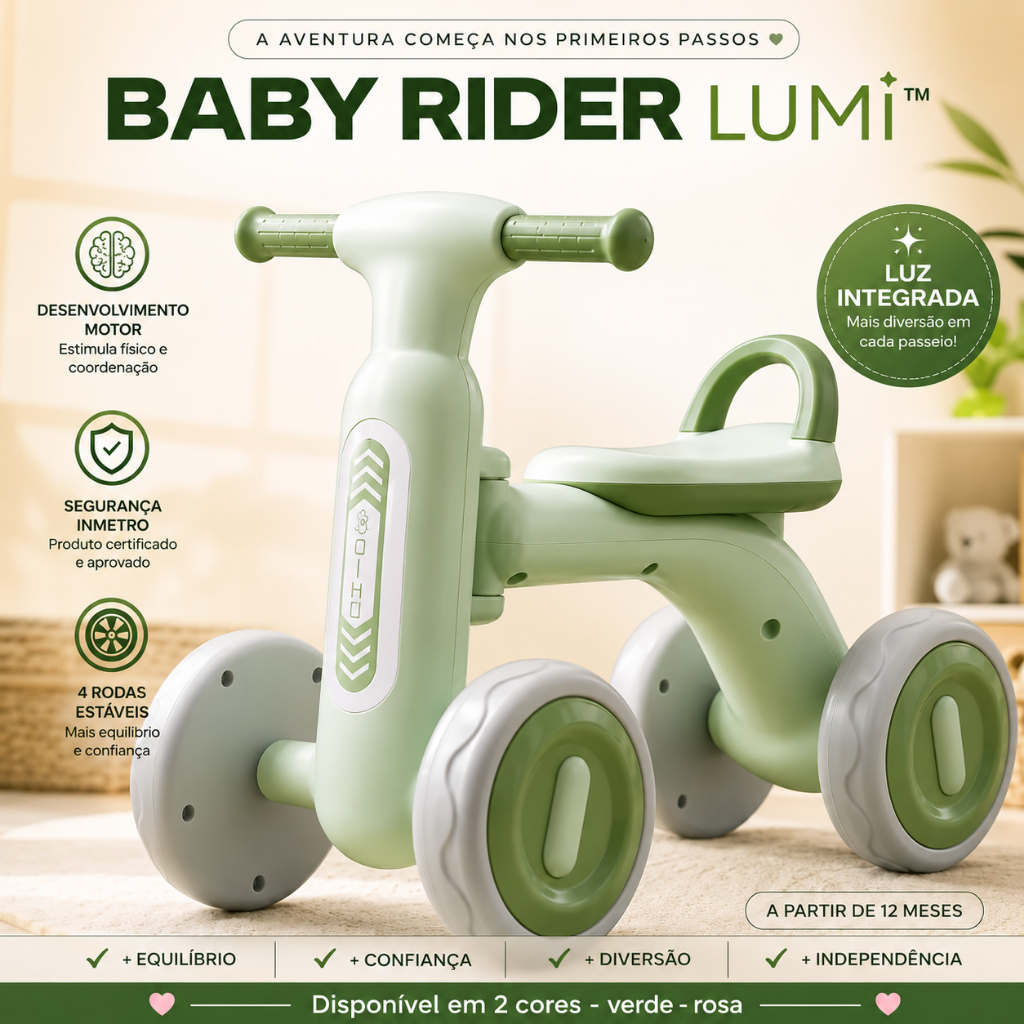 Bicicleta Infantil Equilíbrio 4 Rodas Com Luz Balance Bike Bebê Sem Pedal andador criança