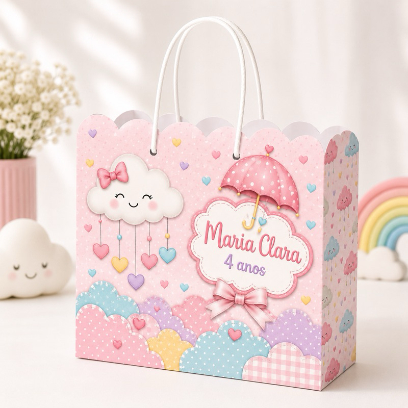 Sacolinha Personalizada Chuva de Amor Menina Lembrancinha Festa Infantil 20x15x5 cm