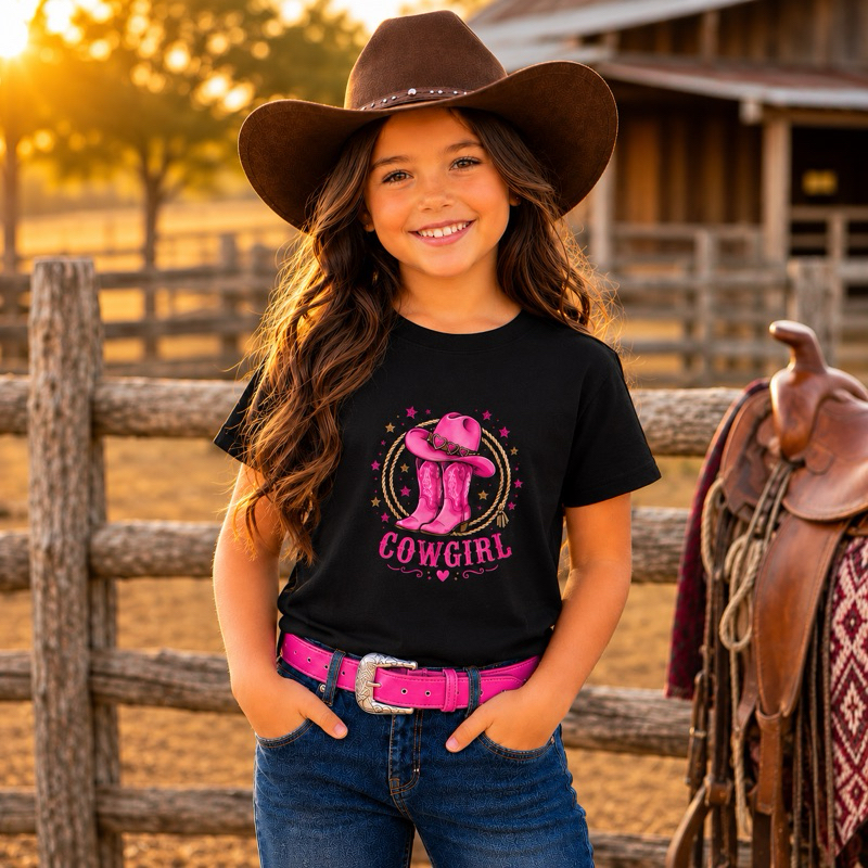 Camiseta Infantil Country Cowgirl Menina 100% Algodão Estampa Premium 2 ao 14