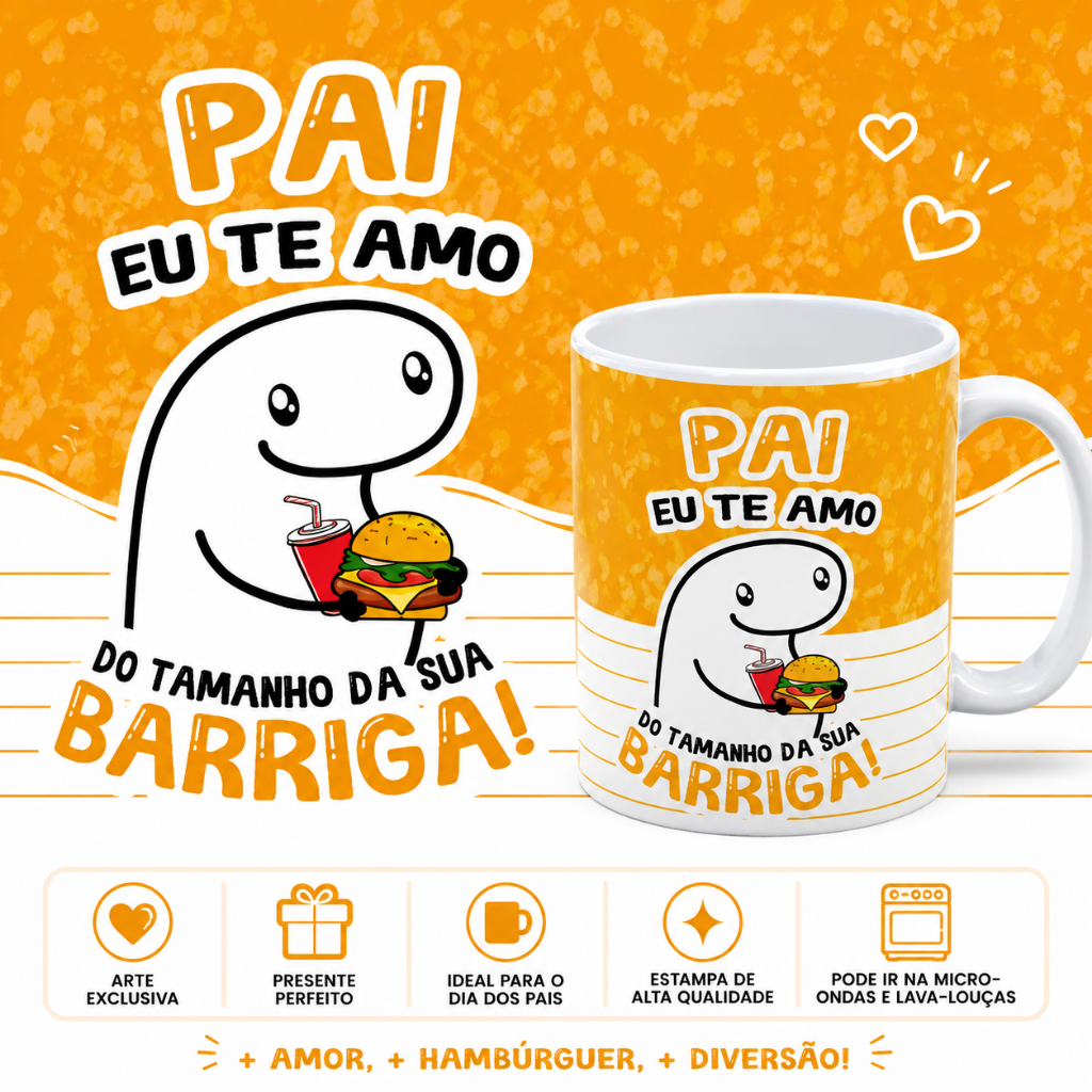 Caneca Dia dos Pais Personalizada Pai Te Amo Do Tamanho Da Sua Barriga 2 divertida OFERTA RELÂMPAGO
