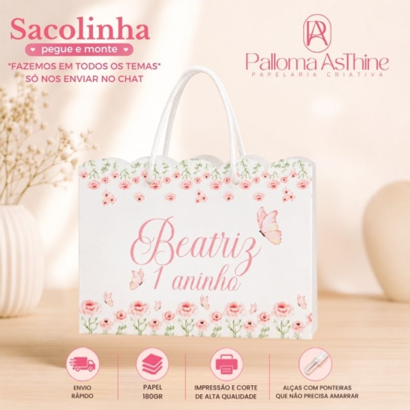 Sacolinha pegue/monte Jardim lembrancinha personalizada aniversário 20x15x7cm*todos os temas*