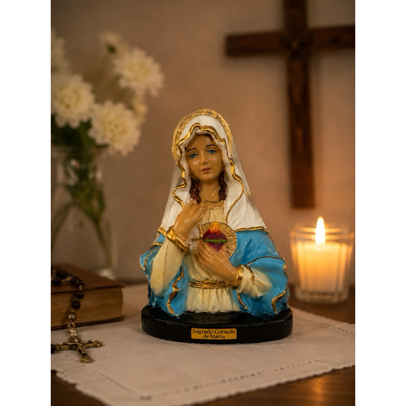 Imagem Sagrado Coração de Maria 15cm Decoração Religiosa Católica Santo para Altar Oração Presente