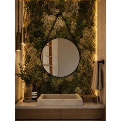 Espelho Redondo Adnet 40 cm Sala / Quarto / Banheiro / Com Alça Couro Suporte