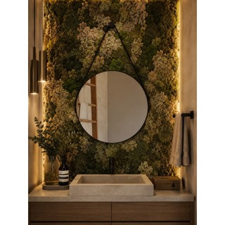 Espelho Redondo Adnet 40 cm Sala / Quarto / Banheiro / Com Alça Couro Suporte