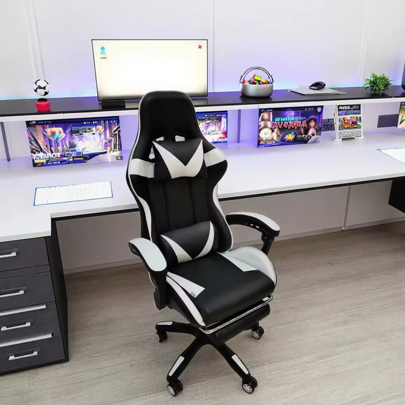 Cadeira Gamer Ergonômica Jogos e Escritório Reclinável Em Couro Com Apoio Para Pés