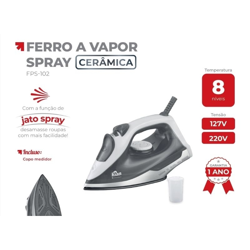 Ferro de Passar a Vapor com Base Cerâmica – Vapor Extra · 127V e 220V FPS102