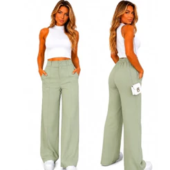 Calça Pantalona Wide Leg Feminina Duna Confortável Com Bolso e Botão