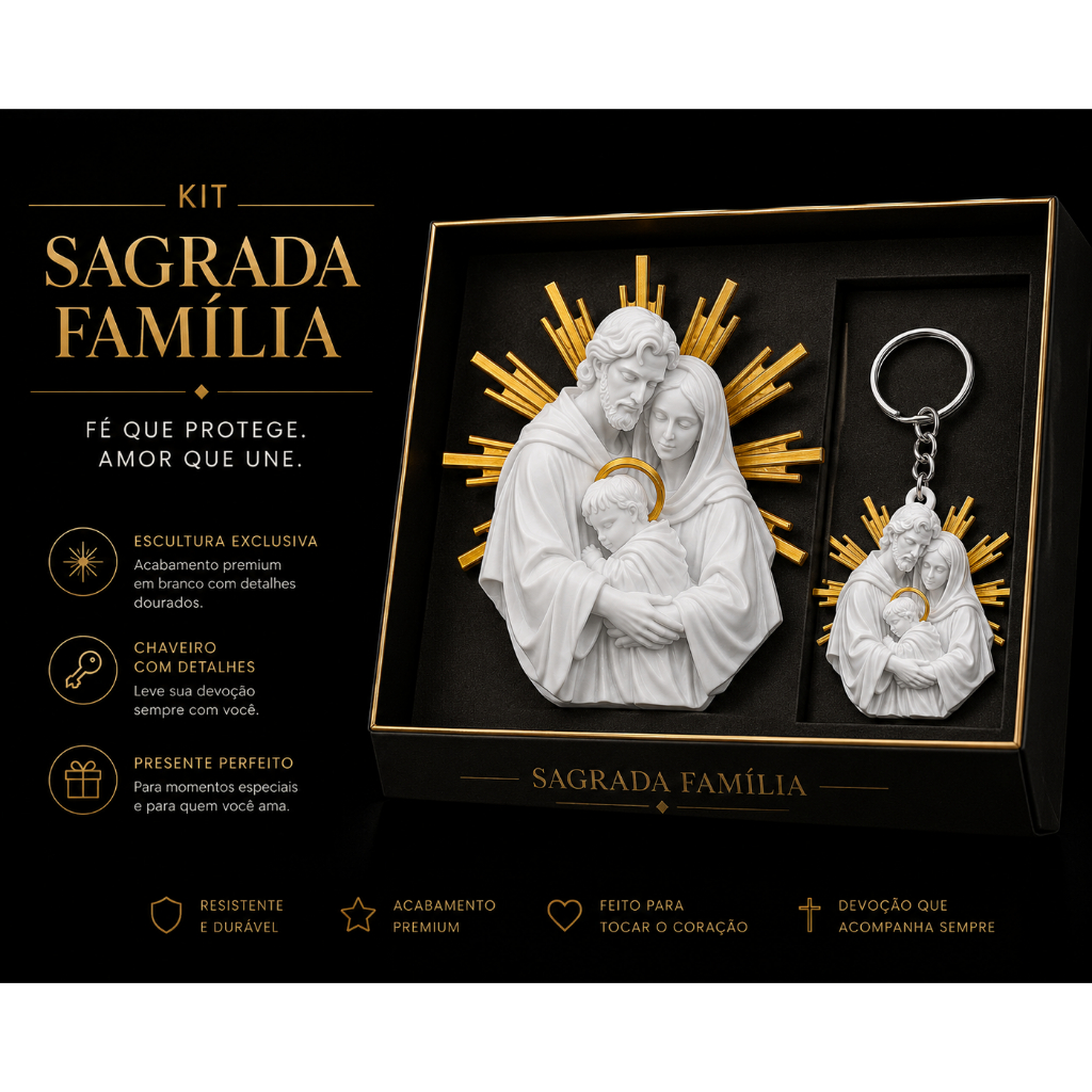 Sagrada Família Escultura + Chaveiro Enfeite Decoração Religiosa Católica Nossa Senhora Presente Fé