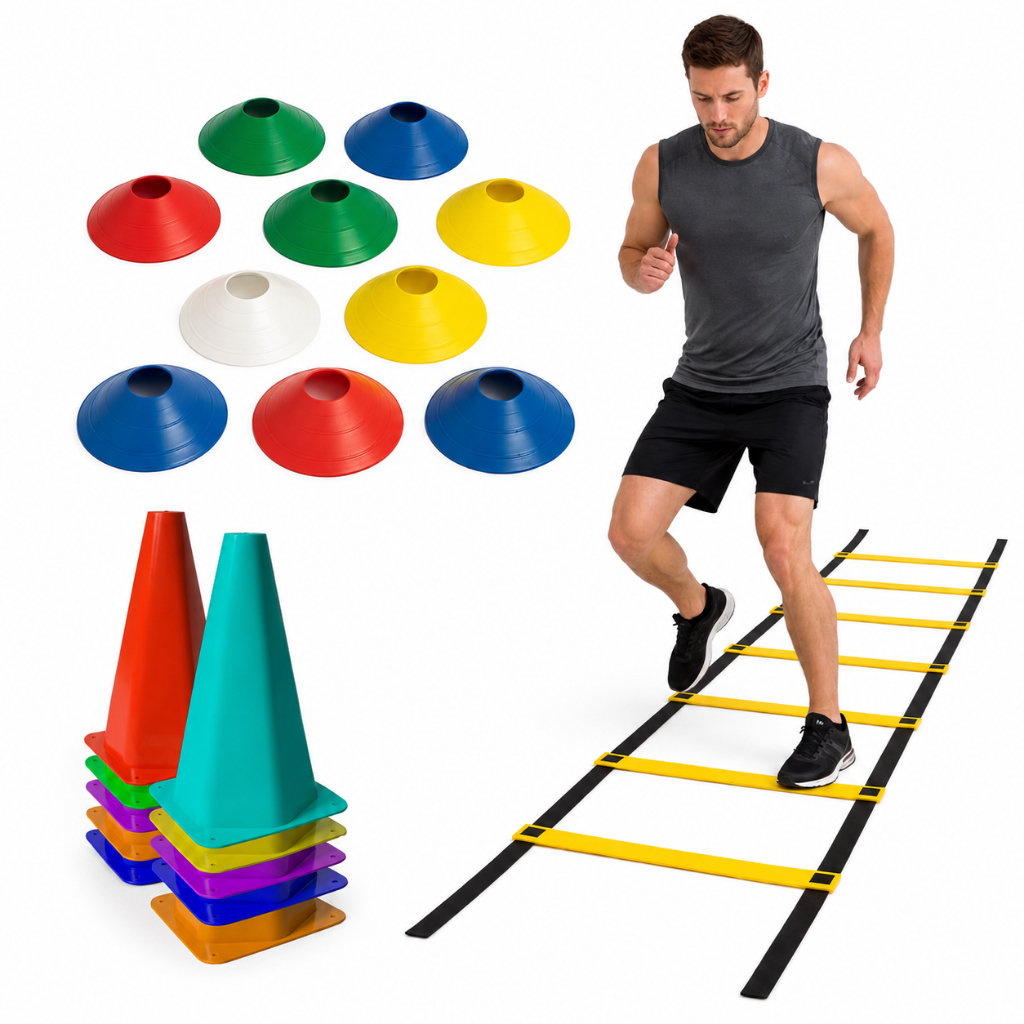 Kit Treino Funcional 1 Escada Agilidade 10 Cones 10 Pratos