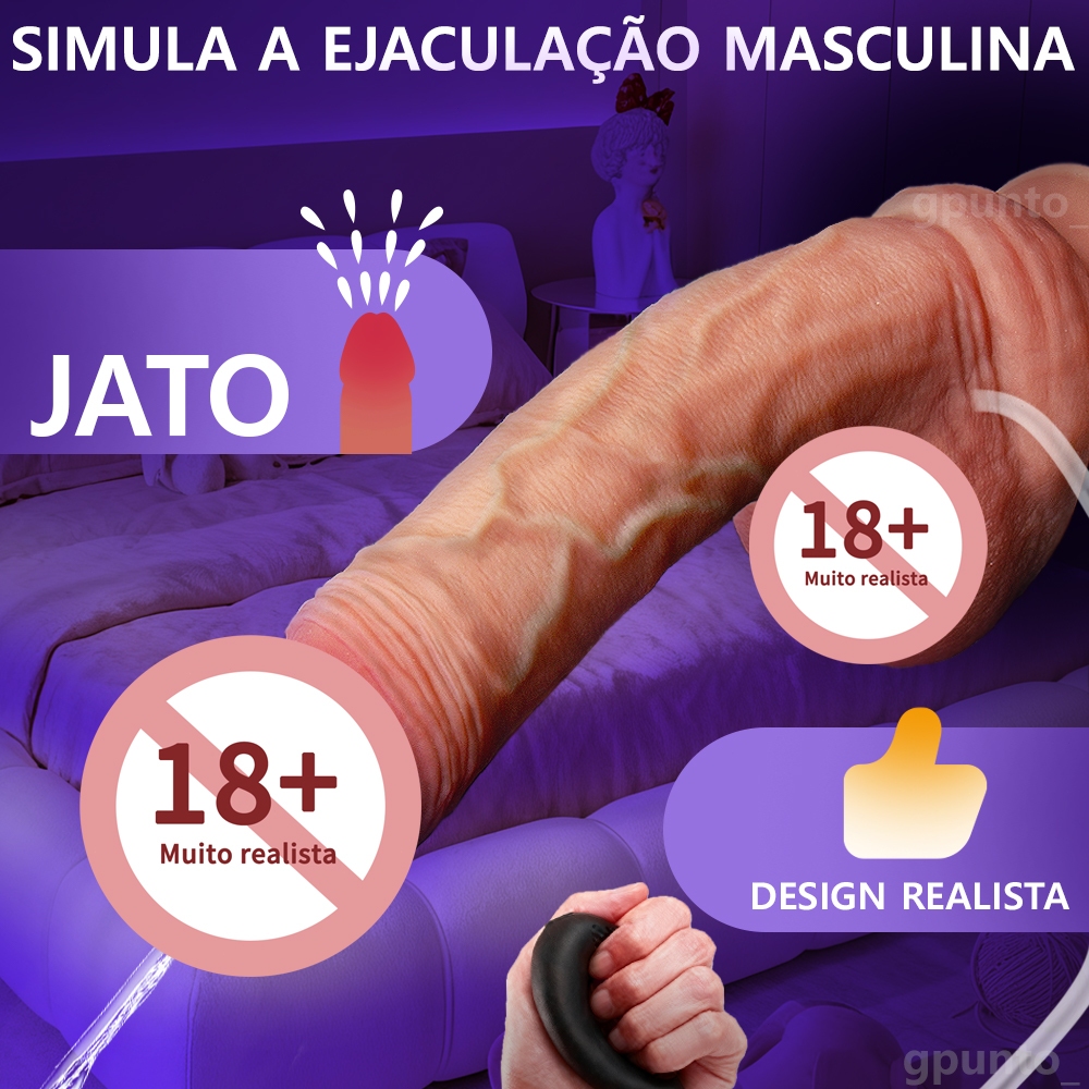Pênis Realístico Grande Com Ejaculação 21x4 cm. Possui Escroto, Glande Saliente, Veias Realista e Ventosa Potente