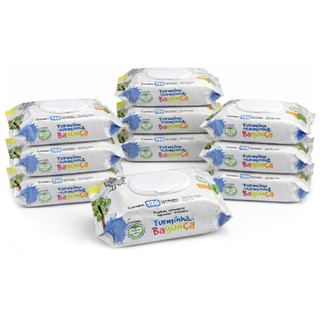 Kit 10 Lenços Umedecido Infantil Com Tampa Flip Top 120 Folhas - Limpeza Suave Pele Sensível Bebê - Turminha da Bagunça